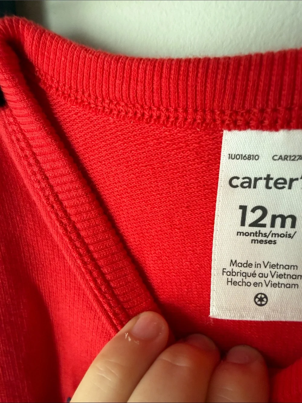 Carter’s Baby Boys Red “More Hugs” Terry Cloth Romper Jumpsuit 12M Snap Bottom